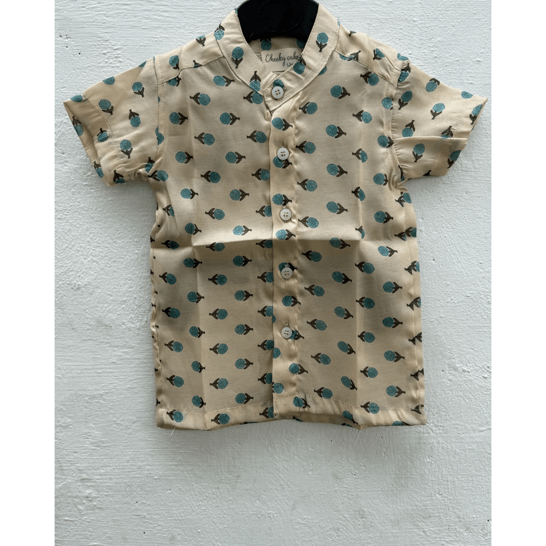 Blue silk floral boys shirt