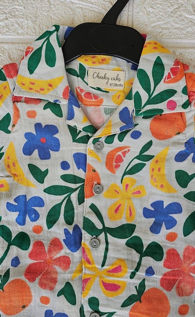 Orange fruit with blue shorts boys set - Image 3