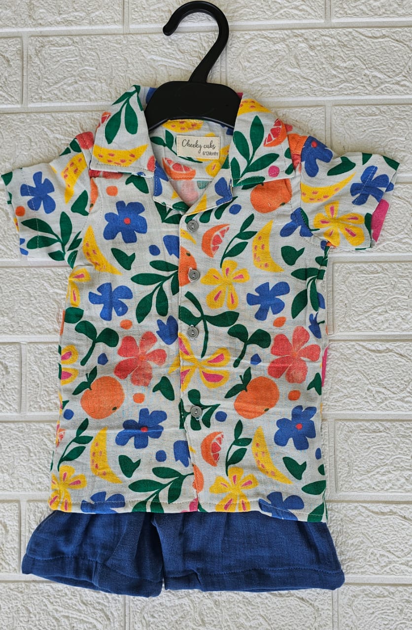 Orange fruit with blue shorts boys set