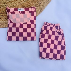 Pink & Maroon Checked Cotton