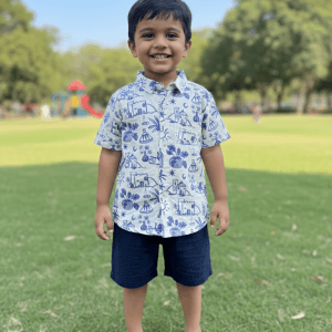 Indigo Tales Kids Cotton Shirt & Shorts Set – Ivory & Navy