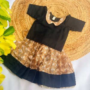 Classic Black Cotton Top & Printed Skirt Set
