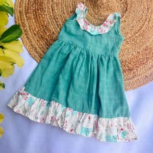 Green muslin with white floral