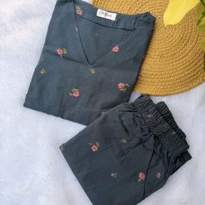 Blue with Pink Flower