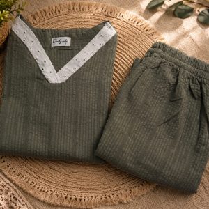 Olive green self stripes