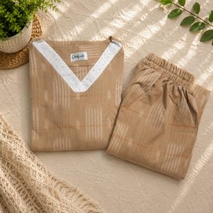 Beige ikkat with hakoba neck