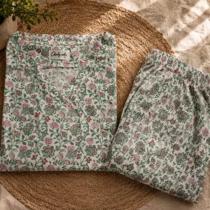 Green and pink kalamkari