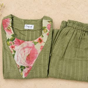 Olive green organza neck