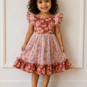 Maroon rose net girls frock