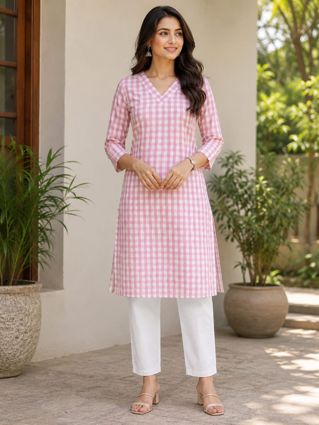 pink checks white pant - Image 2