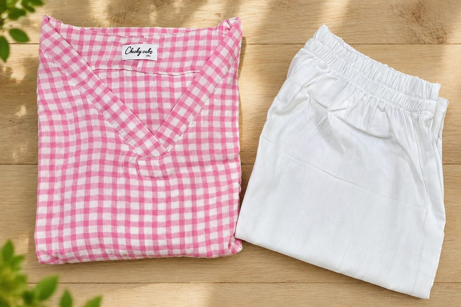 pink checks white pant
