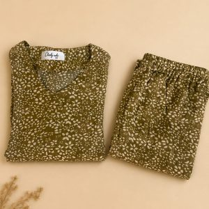 Olive green small flower(A line with palazzo)