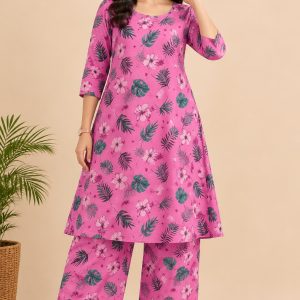 Pink leaf & floral (A line with palazzo)