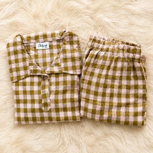 Olive green & pink checks