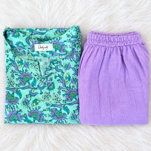 Green with purple kalamkari